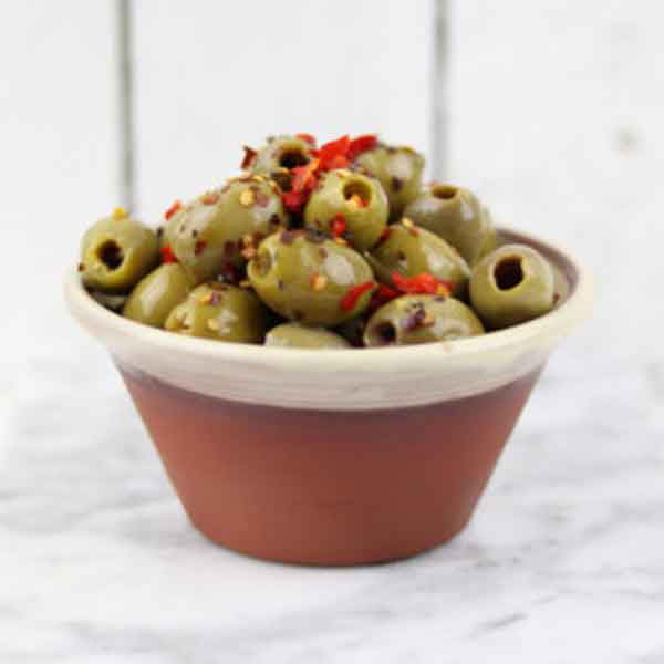 Green Olives with Chilli & Pepper (Z2528 P1 - Product lifestyle shot)